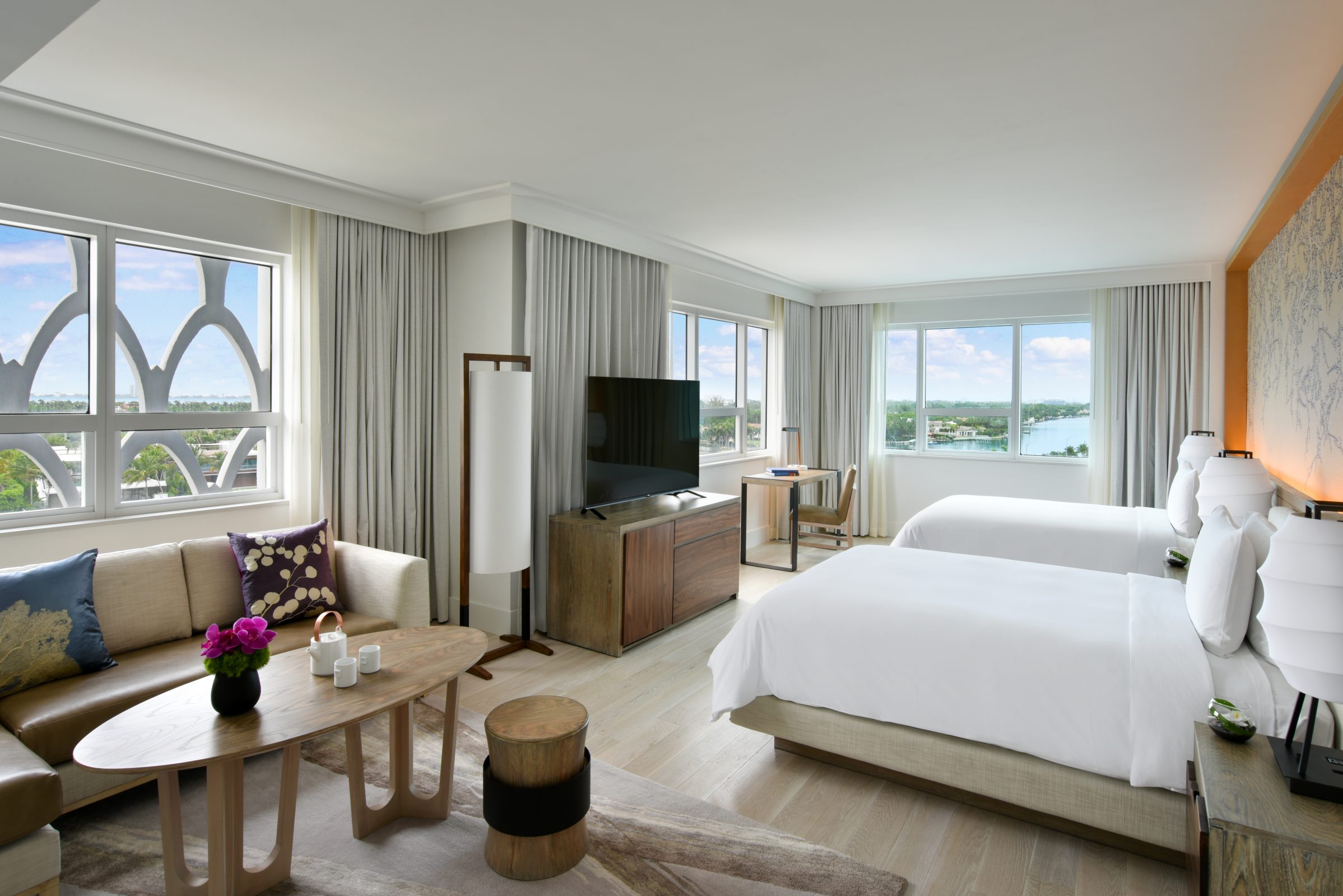The comfortable Intracoastal suite at the Nobu Eden Rock hotel designed by Rockwell group