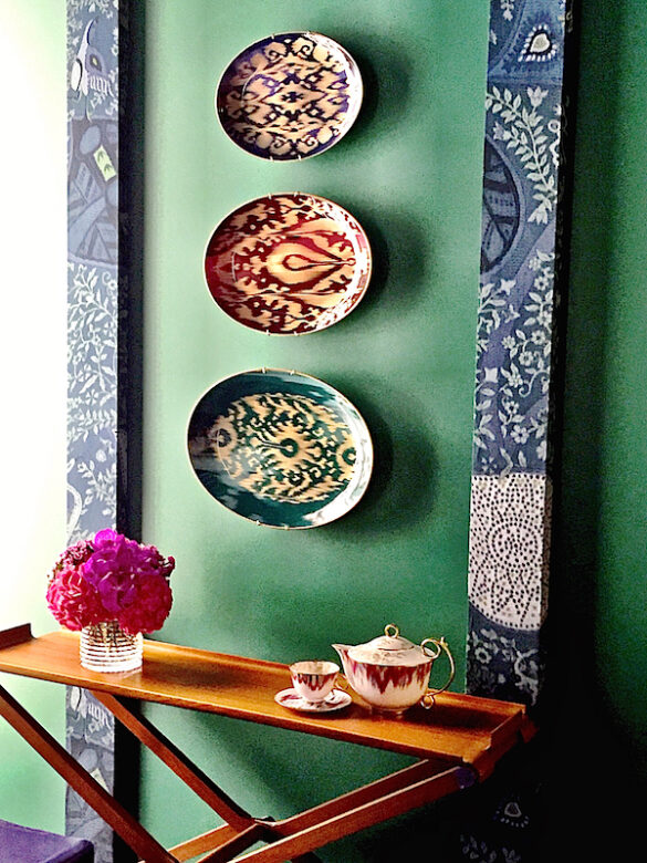 Ceramic dining Dishes in Ikat Patterns signed Hermes at their DIFFA BY DESIGN boot