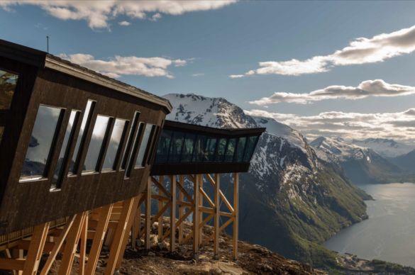 A view of the Eggen Restaurant 708 meters in the sky, on top of the city mountain Nesaksla in Åndalsnes.