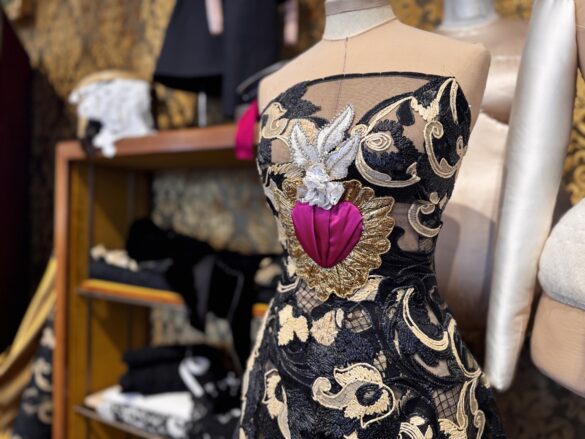 Dolce Gabbana Sicilian traditions room ICA Miami From the Heart to the Hands Hear embroidered on a dress
